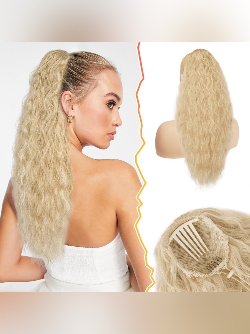 NEW Curly Wavy Drawstring Ponytail Extension 22 Inch Synthetic Light Ash Blonde